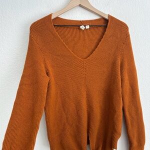 Anthropologie Moth V-Neck Tie waist pumpkin Sweater